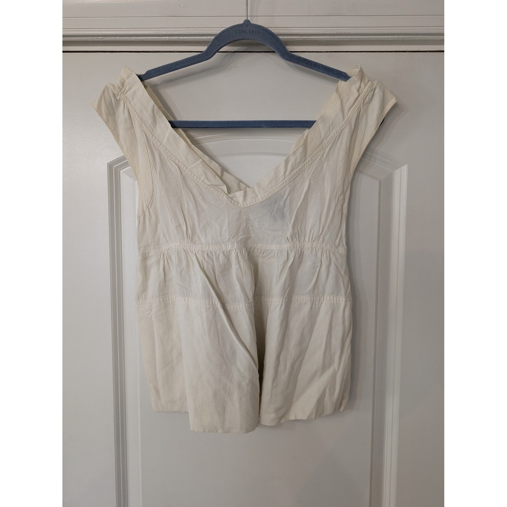 Fei Anthropologie Ivory V-Neck Tie Back Empire Waist Blouse size 4 cottagecore